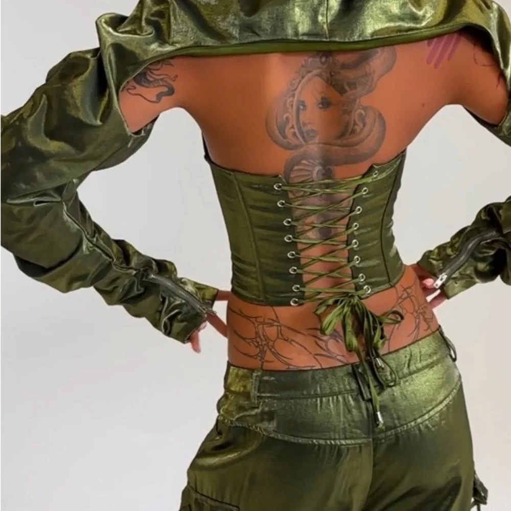 AKIRA Olive Green Ruched Cargo Skinny Pants - Picture 6 of 10